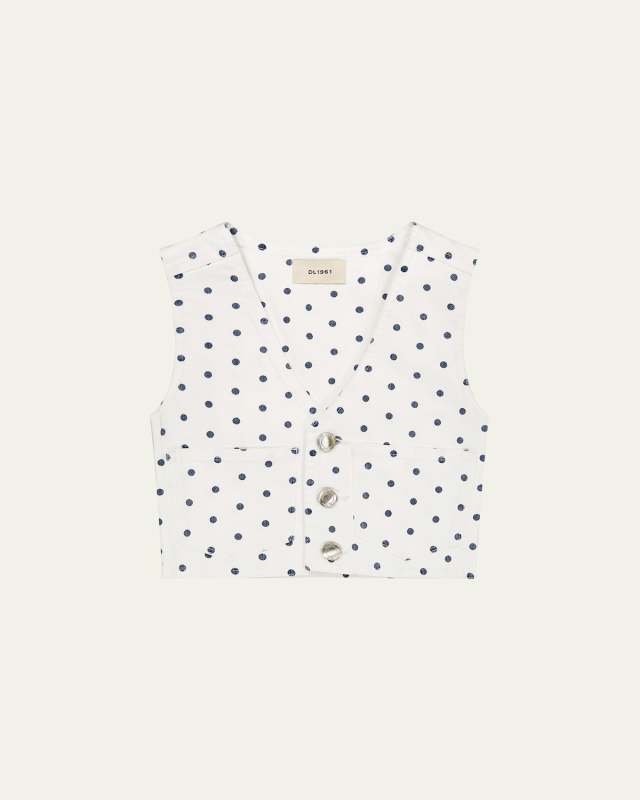 Girl's Zizi Polka Dot Denim Vest, Size S-L